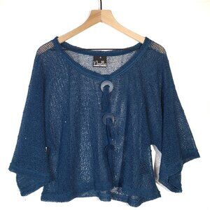 Noelle Key Largo Mesh Top Boho M Dark Teal Blue Lagenlook‎ Sheer